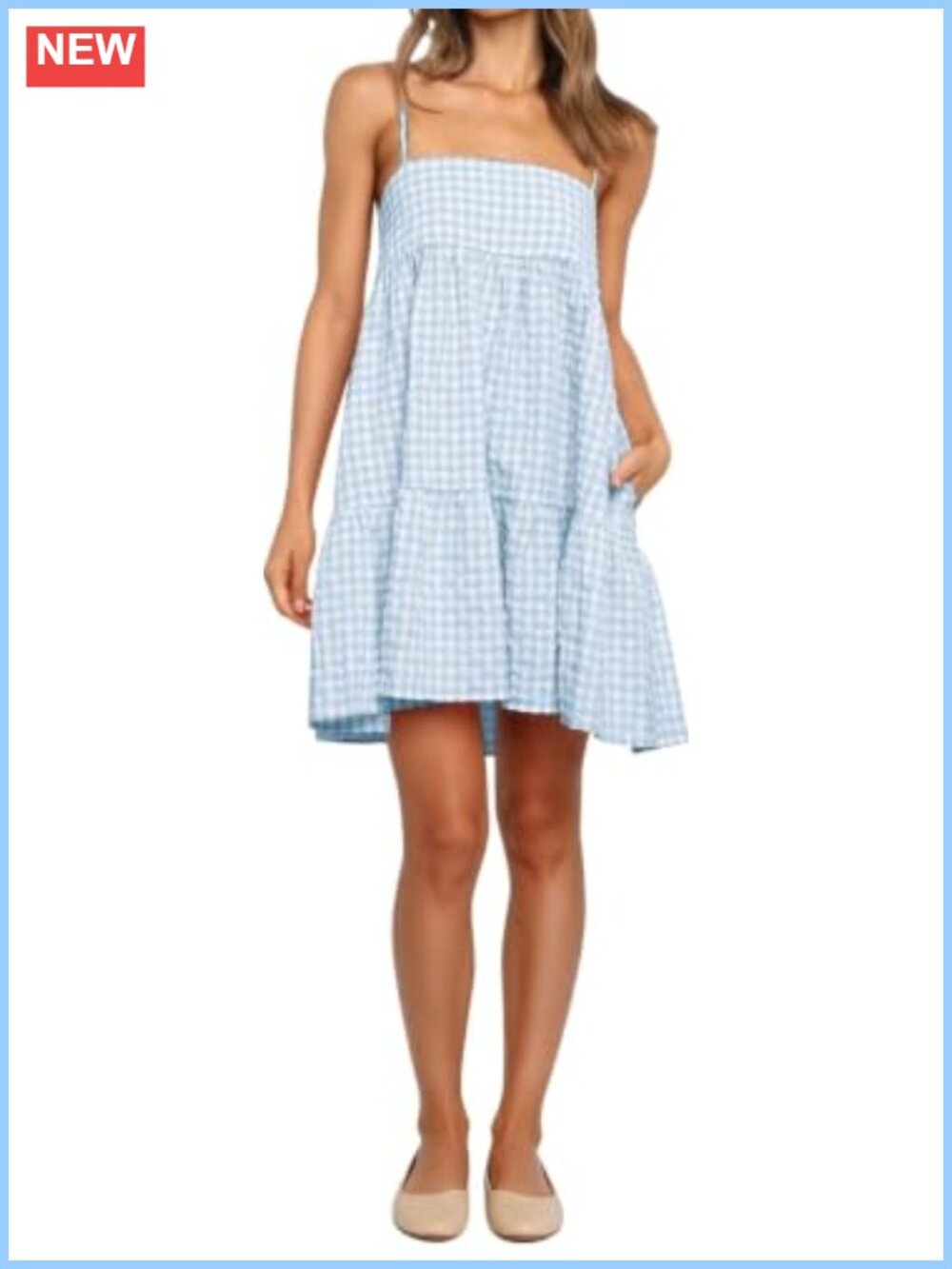Plaid A-Line Sleeveless Ruffle Hem Mini Sundress with Pockets